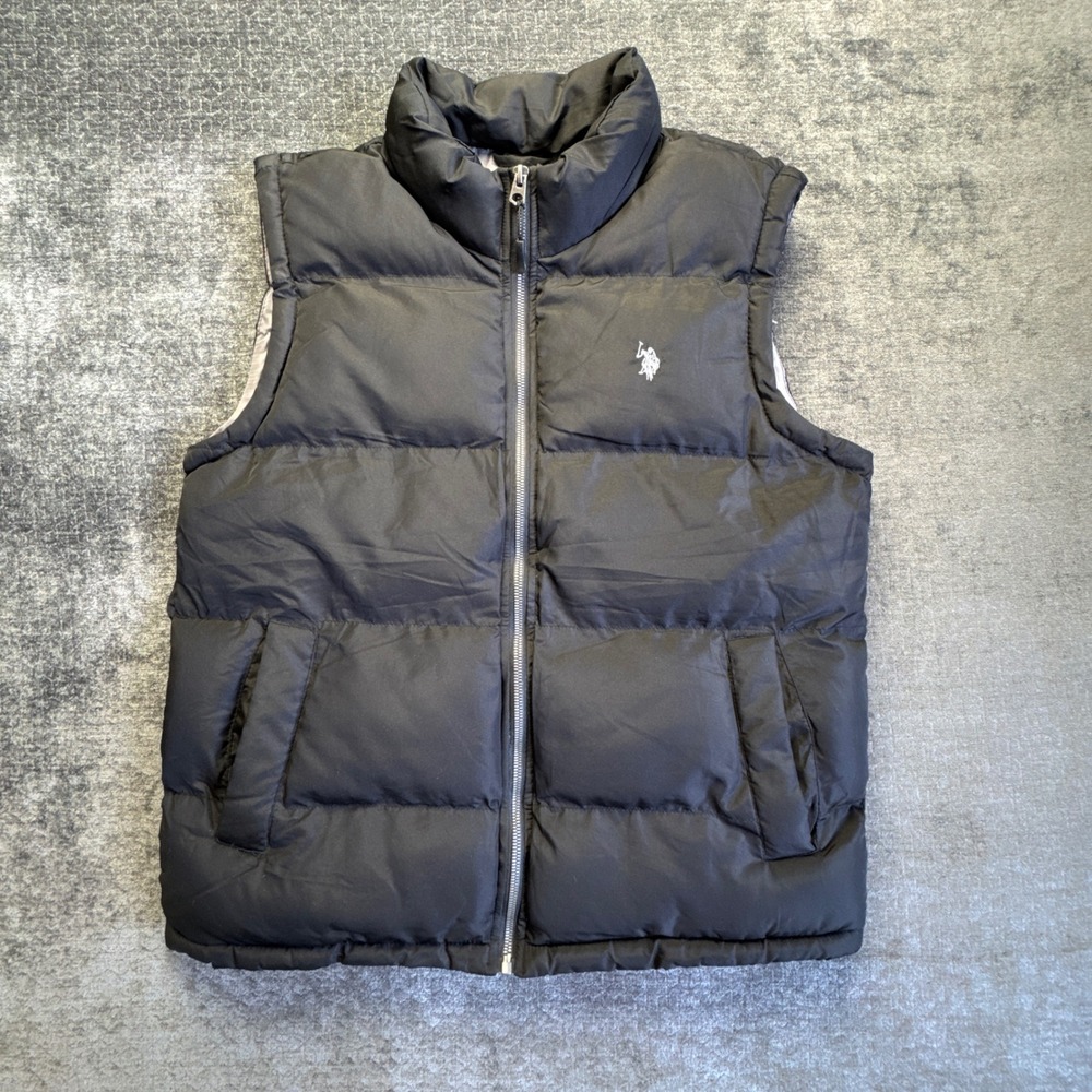US Polo Assn Puffer Vest Men Medium Black Pony Logo Softshell Mock Neck Full Zip